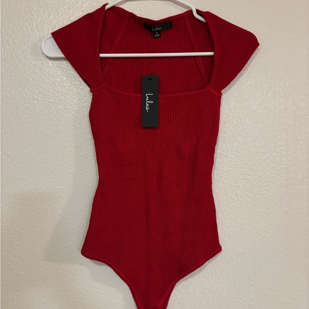 Brand New Lulu's Scarlet Ribbed Bodysuit